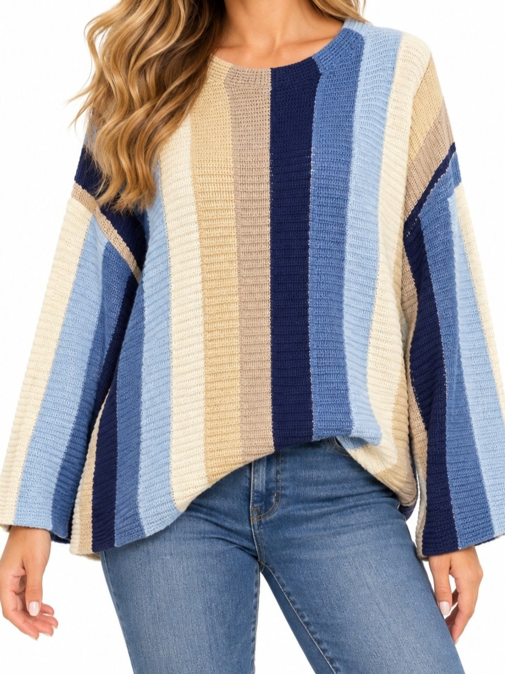 Striped Blue & Cream Knit Sweater